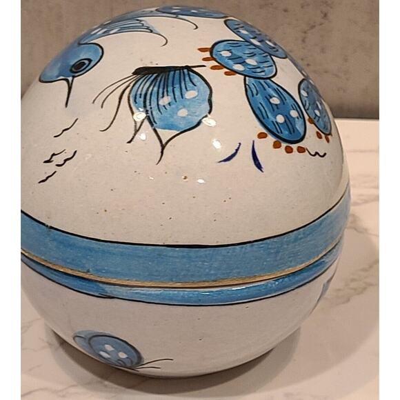 Tonala Pottery 5" Egg Shaped Trinket Box Hand Painted Blue Bird Folk Art Mexico - Picture 5 of 15